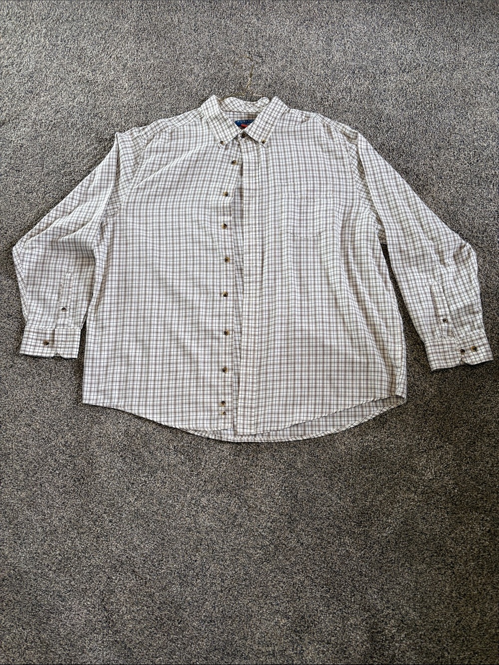 Puritan Men's Button-Down Plaid Shirt - White & Brown 2XL